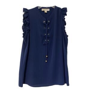 Michael Kors V Neck Criss Cross Blue Top Women's Medium Sleeveless Stretch